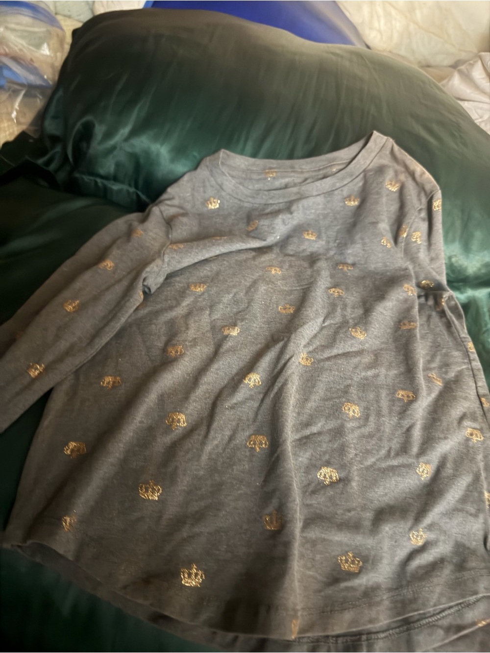Juicy Couture Gray Long Sleeve Tee with Gold Crown Accents